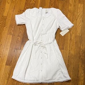 Joie White Short-Sleeve Button-Front Linen/Viscose Dress